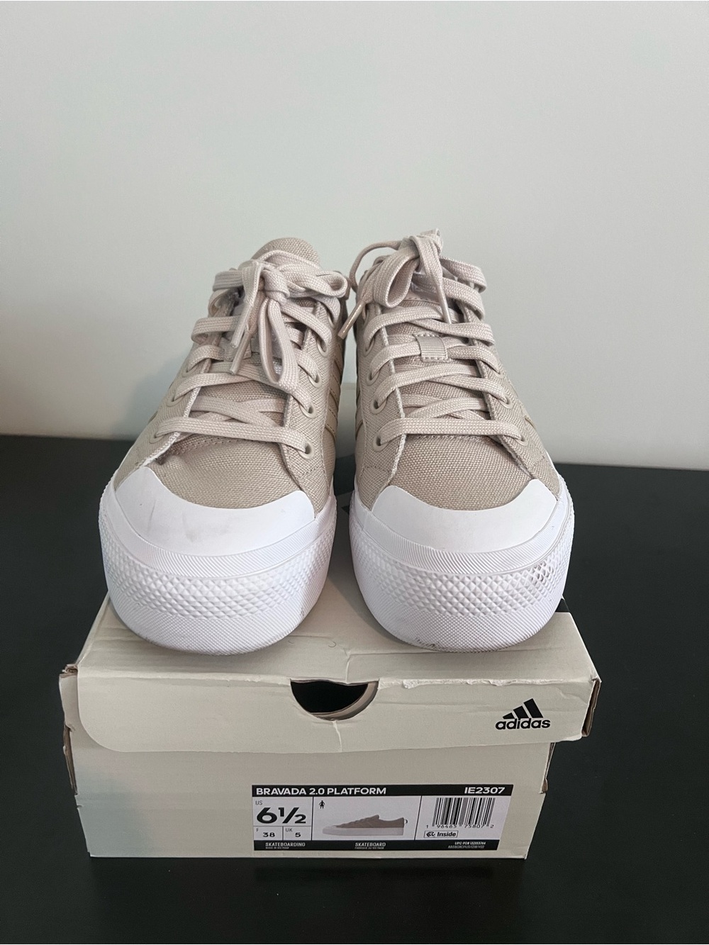 adidas Platform Canvas Sneakers in Light Beige and White